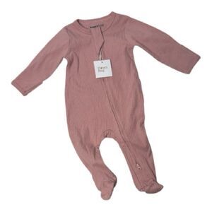 HoneyBug Organic Pink Ribbed Kids One Piece Pajamas. Size 3-6 Months.